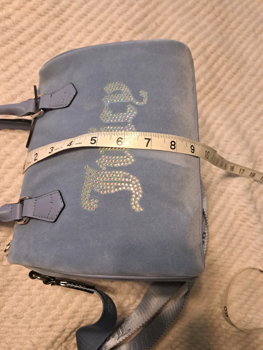 Juicy Coture Slate Blue Rhinestone Logo Obsession Satchel